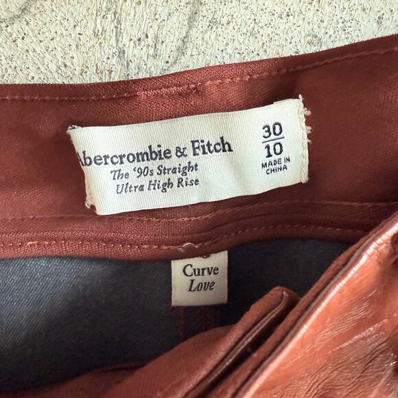 Abercrombie Leather Pants 90s Straight Let Ultra High Rise Curve Love Brown 30 - Picture 4 of 8